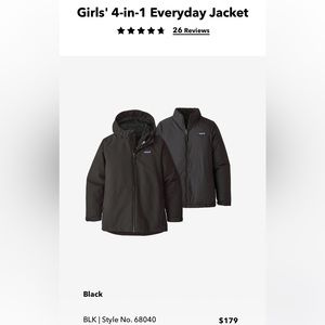 Patagonia girls 4-in-1 jacket black size L